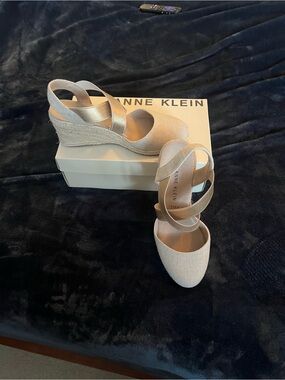 Anne Klein Metallic Cream Espadrille Wedges